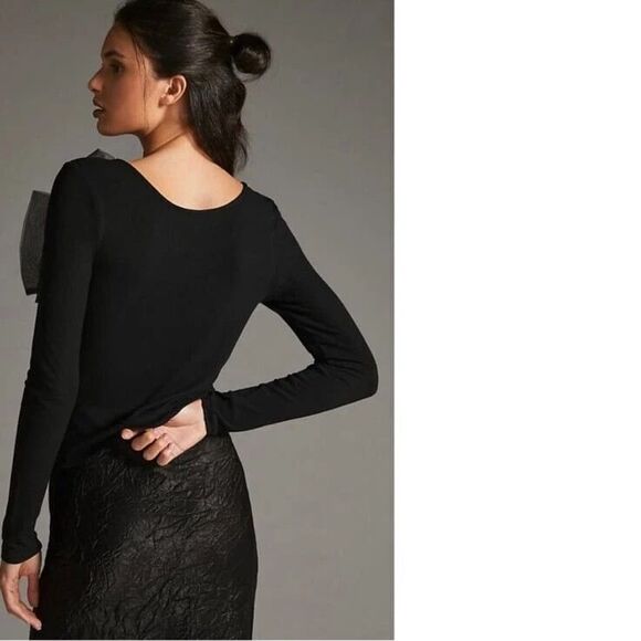 NWOT Anthropologie Sunday in Brooklyn Bow Top Classic Black Size L Slim Stretch - Picture 3 of 8